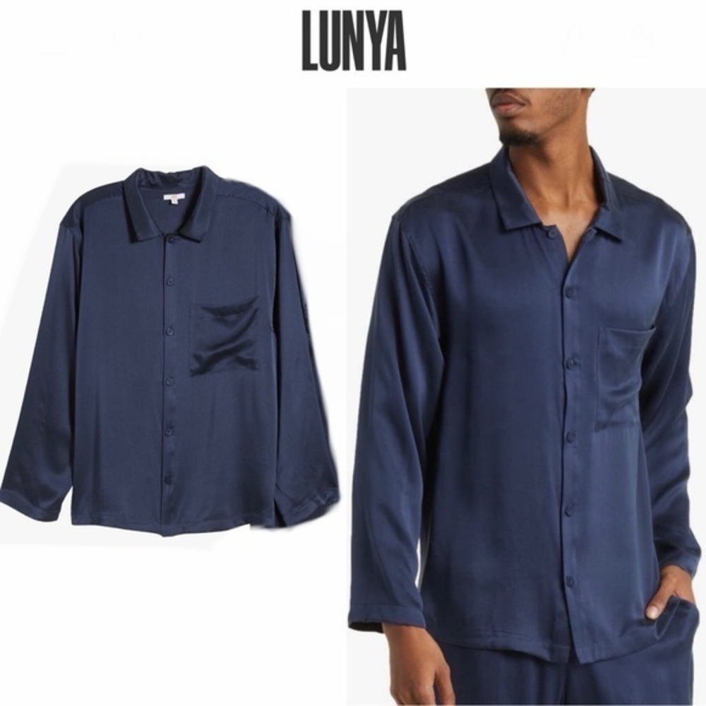 Lunya Long Sleeve Washable Silk Deep Blue PJ Top Sz XXL